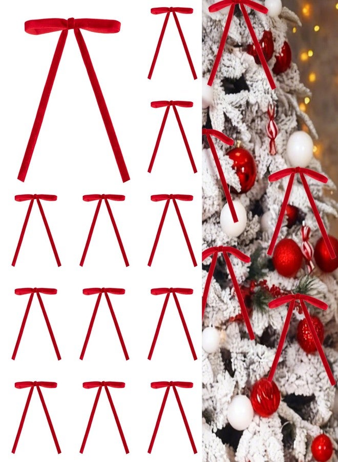 Gloreyan 12Pcs Christmas Velvet Bows, 5x7 Inch Red Xmas Velvet Ribbon Bow with Twist Tie Decorative Bows Ornaments for Christmas Tree Wreath Garland DIY Craft Gift Wrapping Decoration Party Supply - Image 1